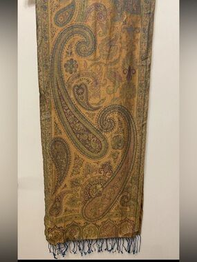 Classic Paisley Two-Sided Shiny Scarf in Mustard and Olive